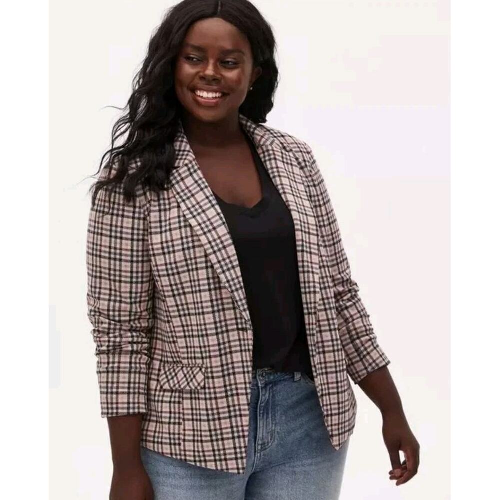 Torrid plaid Double Knit Woven Blazer Jacket beige black gray burgundy